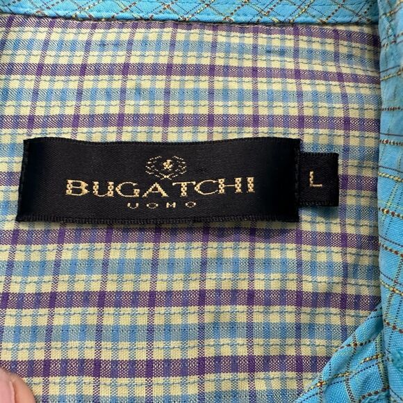Bugatchi‎ Uhmo Men's Shirt Size L Button Up Short Sleeve Classic Fit Blue - Picture 4 of 6
